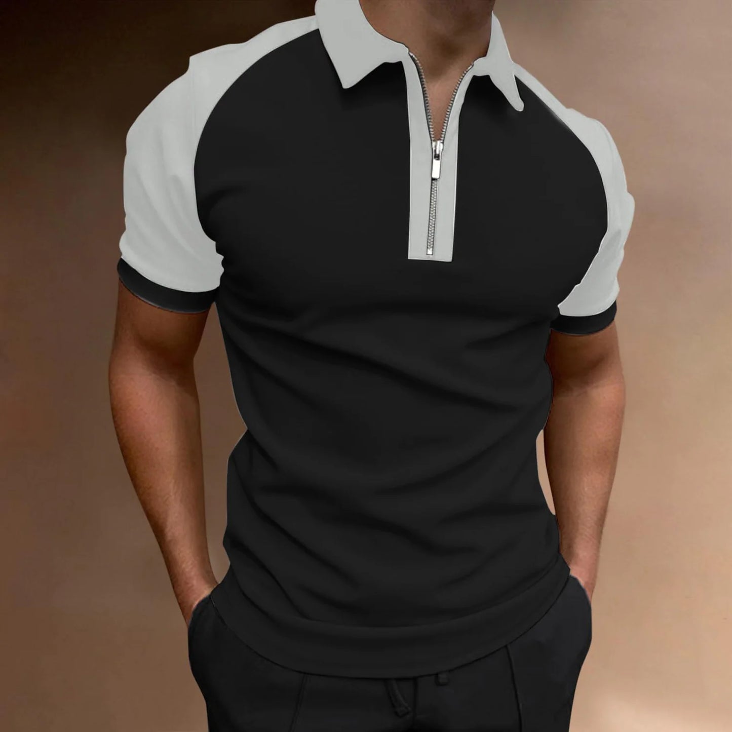 Men's new polo shirt zipper raglan sleeve t-shirt top