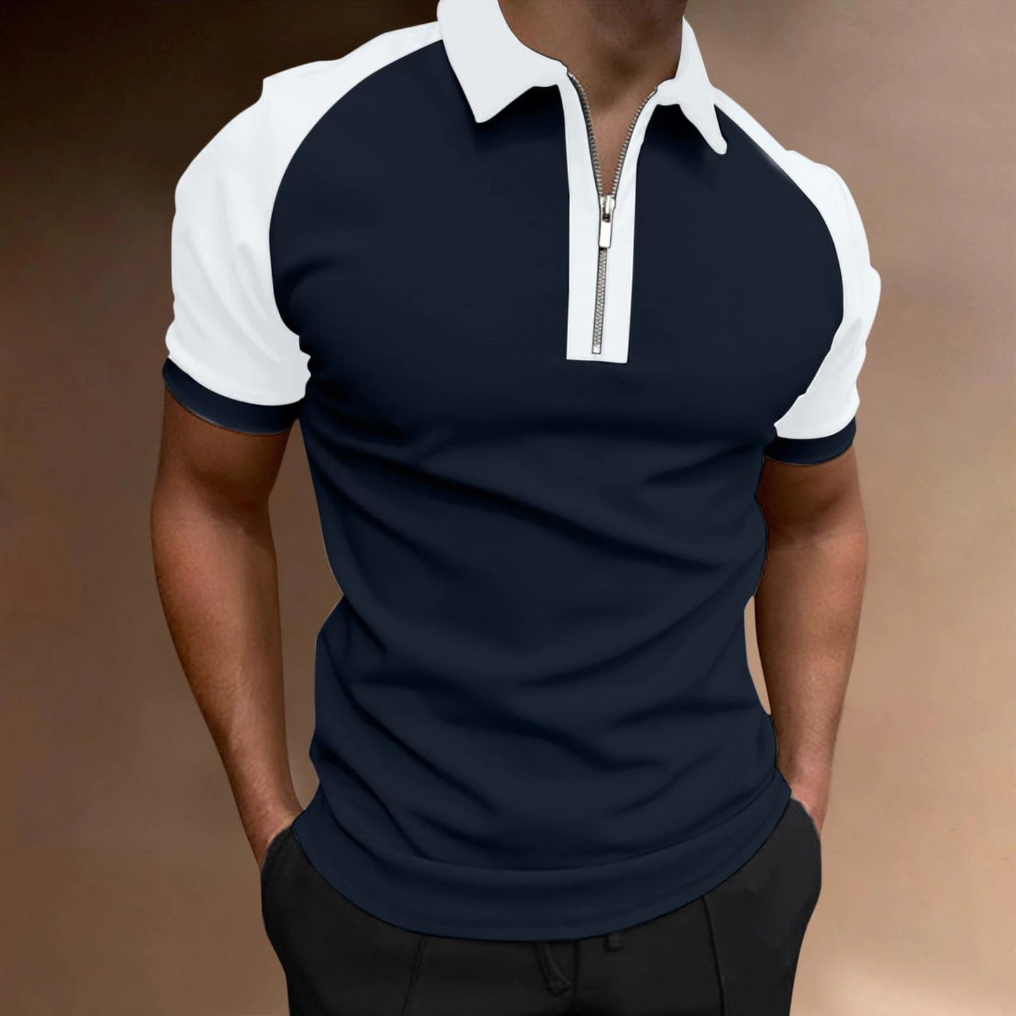 Men's new polo shirt zipper raglan sleeve t-shirt top