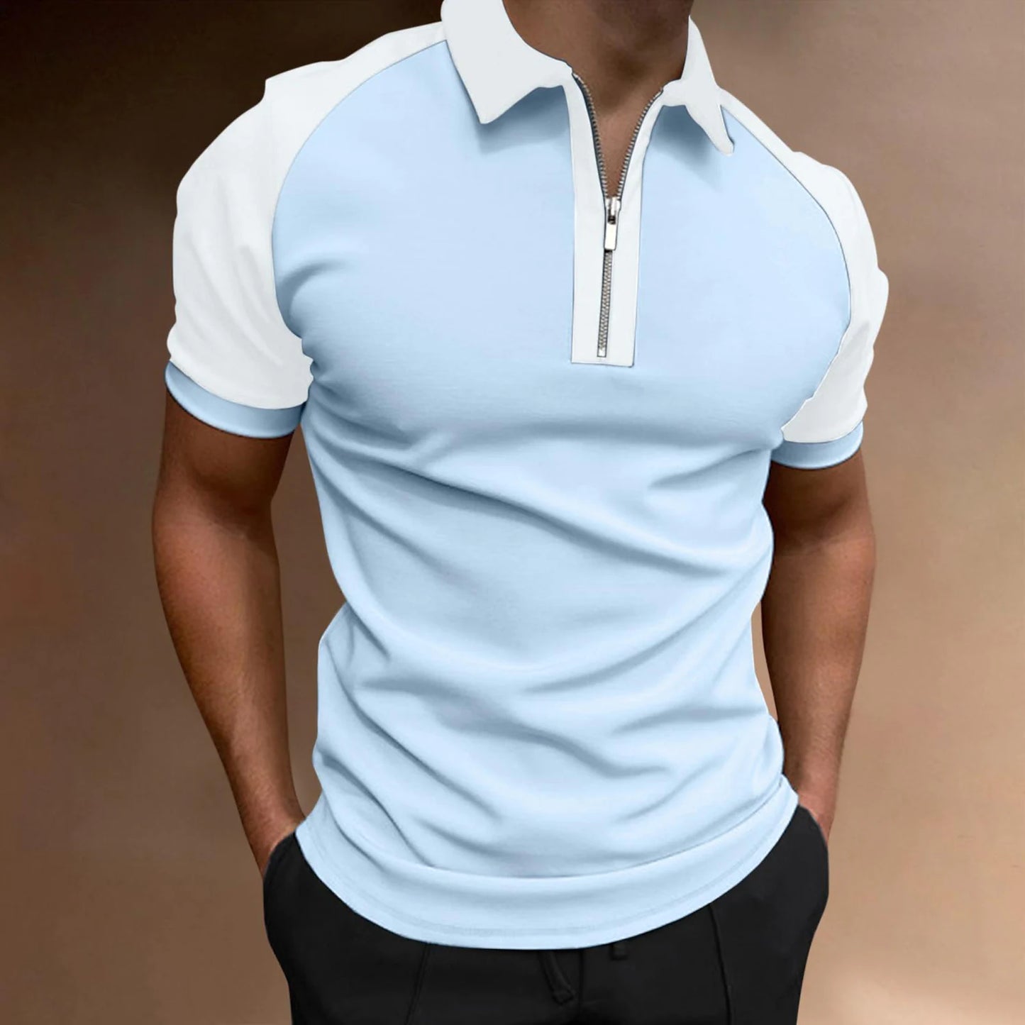 Men's new polo shirt zipper raglan sleeve t-shirt top