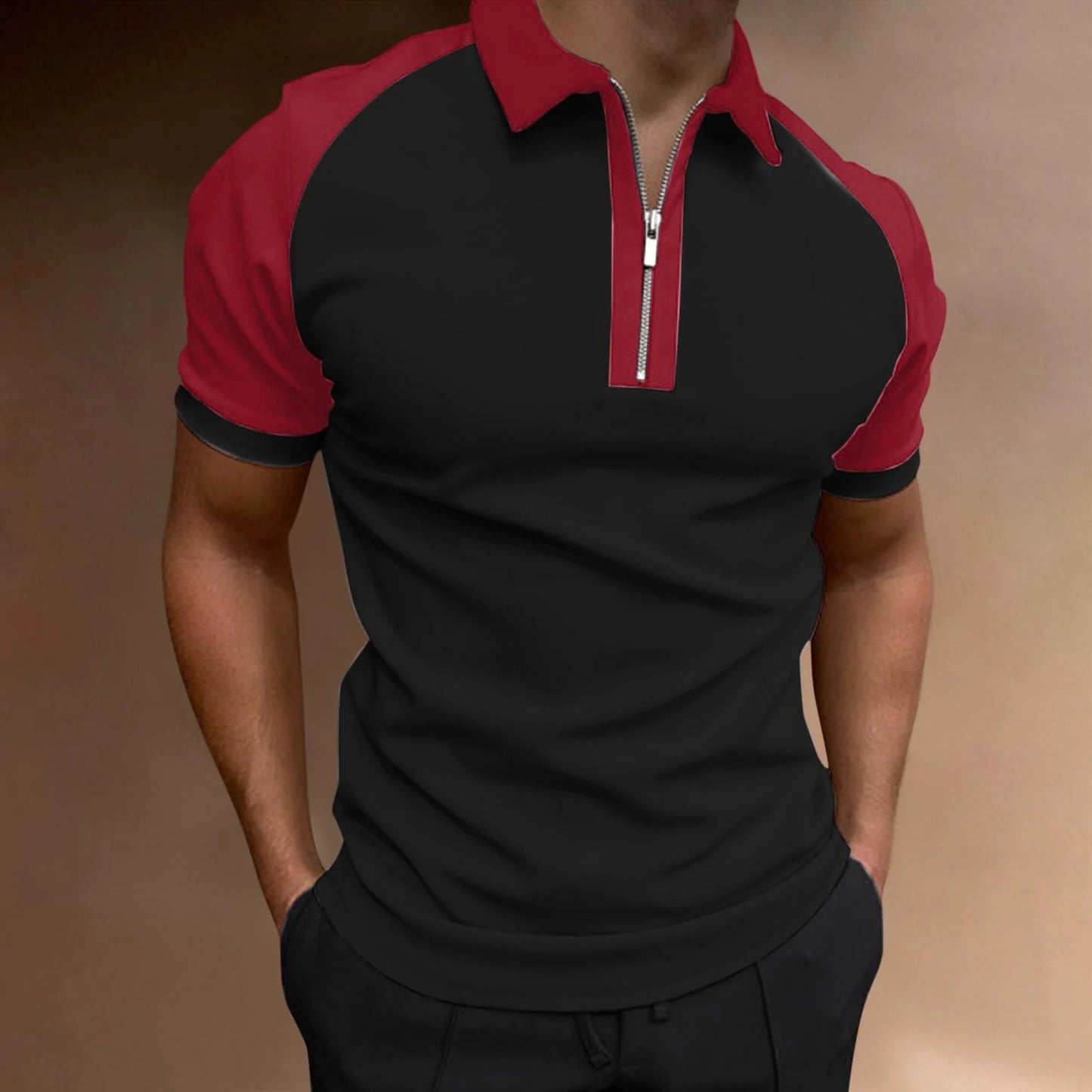 Men's new polo shirt zipper raglan sleeve t-shirt top