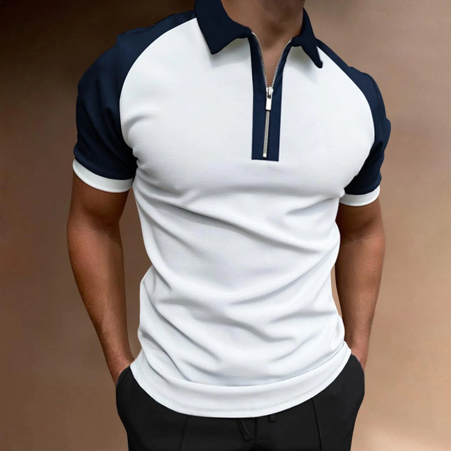 Men's new polo shirt zipper raglan sleeve t-shirt top
