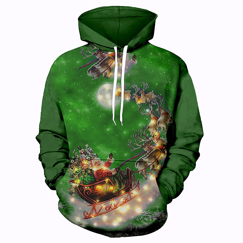 Santa Claus Elk Deer Fashion Daily Casual Men's 3D Print Hoodie Christmas Vacation New Year Hoodies Red Blue Green Hooded Print Spring & Fall Designer
