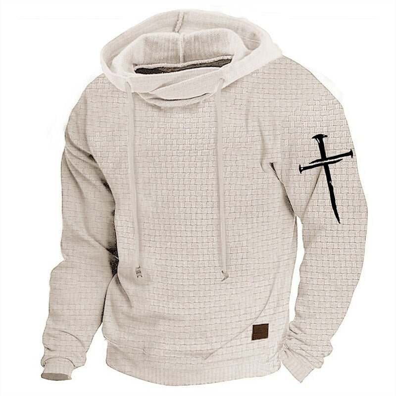 Men's Military Tactical Hoodie Cross Fashion Daily Casual Men's Hoodie Sports Outdoor Holiday Vacation Waffle Hoodie Black Army Green Beige Hooded Knitting Print Spring & Fall Designer