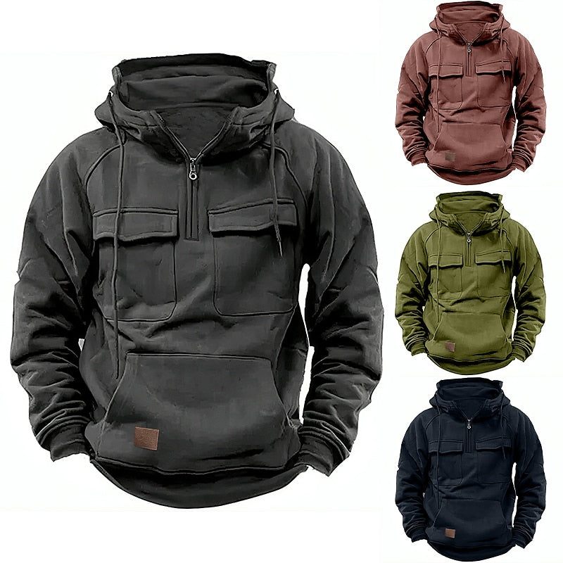 Men's Hoodie Quarter Zip Hoodie Tactical Hoodie Wine Red Black Wine Army Green Navy Blue Hooded Plain Tactical Sports & Outdoor Daily Streetwear Cool Casual Spring & Fall Clothing Apparel Hoodies
