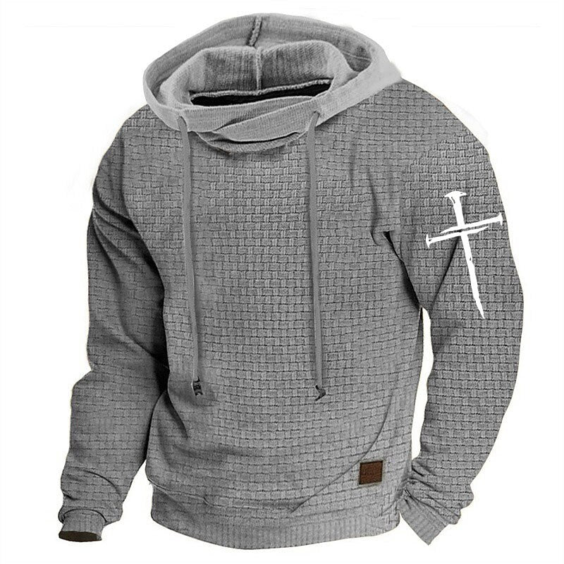 Men's Military Tactical Hoodie Cross Fashion Daily Casual Men's Hoodie Sports Outdoor Holiday Vacation Waffle Hoodie Black Army Green Beige Hooded Knitting Print Spring & Fall Designer