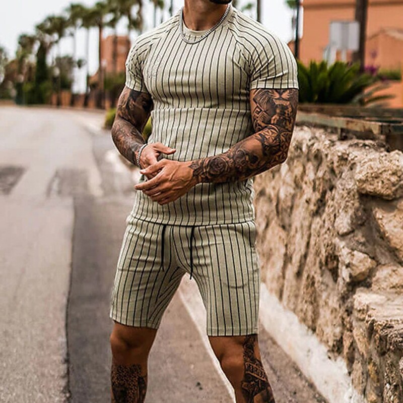 Men's T-shirt Suits Tracksuit Tennis Shirt Shorts and T Shirt Set Set Striped Crew Neck Outdoor Street Short Sleeve 2 Piece