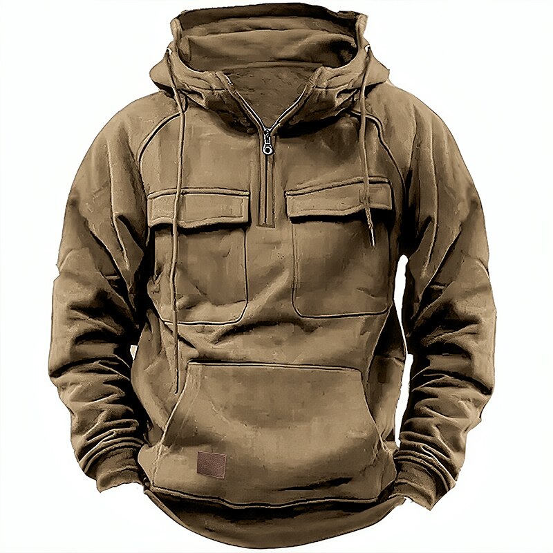 Men's Hoodie Quarter Zip Hoodie Tactical Hoodie Wine Red Black Wine Army Green Navy Blue Hooded Plain Tactical Sports & Outdoor Daily Streetwear Cool Casual Spring & Fall Clothing Apparel Hoodies