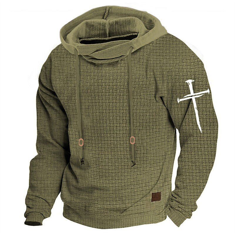 Men's Military Tactical Hoodie Cross Fashion Daily Casual Men's Hoodie Sports Outdoor Holiday Vacation Waffle Hoodie Black Army Green Beige Hooded Knitting Print Spring & Fall Designer