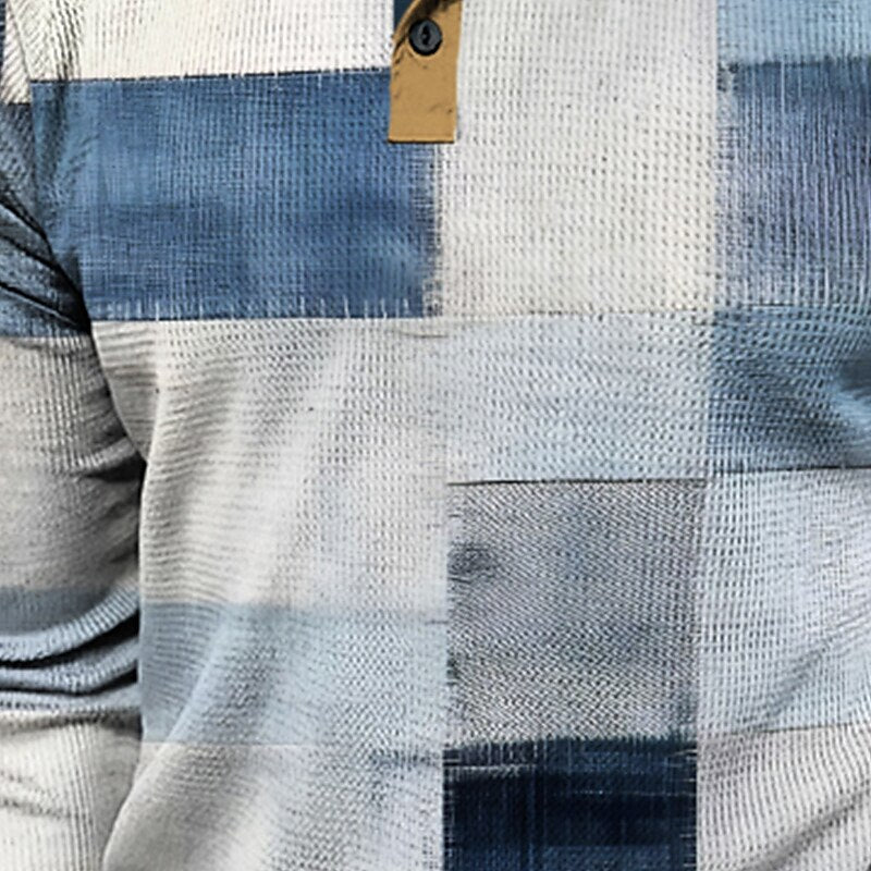 Men's Fashion Casual 3D Printed Waffle Henley Outdoor Holiday Festival Long Sleeve Spring & Fall Clothing T-Shirt