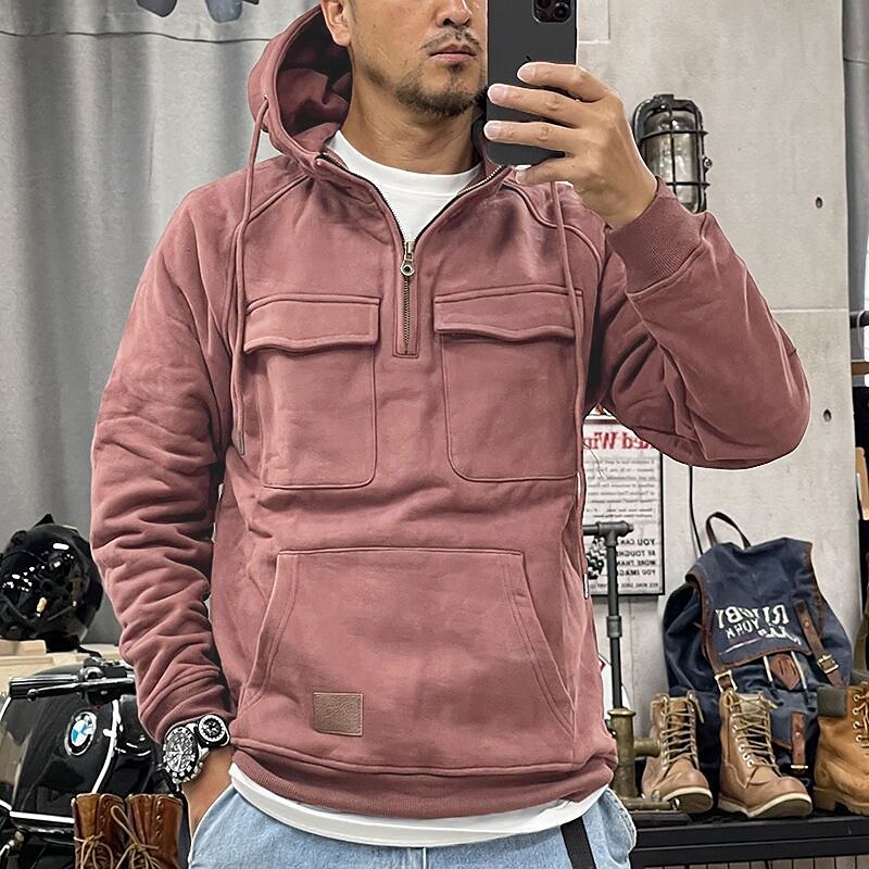 Men's Hoodie Quarter Zip Hoodie Tactical Hoodie Wine Red Black Wine Army Green Navy Blue Hooded Plain Tactical Sports & Outdoor Daily Streetwear Cool Casual Spring & Fall Clothing Apparel Hoodies