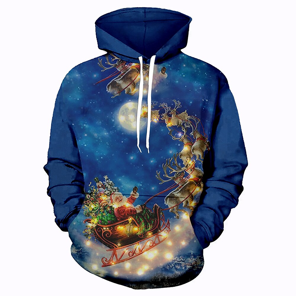 Santa Claus Elk Deer Fashion Daily Casual Men's 3D Print Hoodie Christmas Vacation New Year Hoodies Red Blue Green Hooded Print Spring & Fall Designer