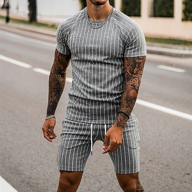 Men's T-shirt Suits Tracksuit Tennis Shirt Shorts and T Shirt Set Set Striped Crew Neck Outdoor Street Short Sleeve 2 Piece