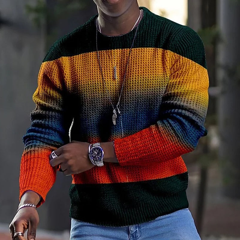 Men'S Tee Waffle Graphic Block Crew Neck 3D Print Outdoor Long Sleeve T-shirts