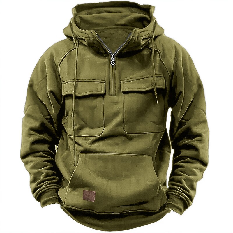 Men's Hoodie Quarter Zip Hoodie Tactical Hoodie Wine Red Black Wine Army Green Navy Blue Hooded Plain Tactical Sports & Outdoor Daily Streetwear Cool Casual Spring & Fall Clothing Apparel Hoodies