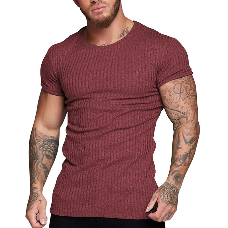 Men's Muscle T-shirt Stretch Short Sleeve V-neck Bodybuilding T-shirt