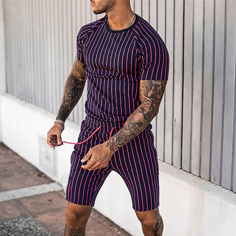 Men's T-shirt Suits Tracksuit Tennis Shirt Shorts and T Shirt Set Set Striped Crew Neck Outdoor Street Short Sleeve 2 Piece