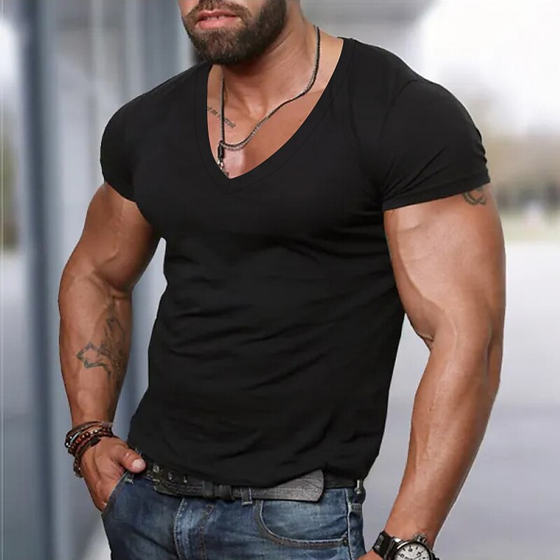 Men's Top Plain V Neck Street Vacation Short Apparel Designer Basic T-shirt Tee