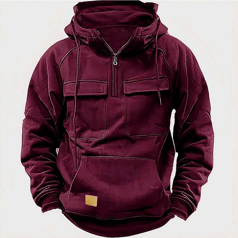 Men's Hoodie Quarter Zip Hoodie Tactical Hoodie Wine Red Black Wine Army Green Navy Blue Hooded Plain Tactical Sports & Outdoor Daily Streetwear Cool Casual Spring & Fall Clothing Apparel Hoodies