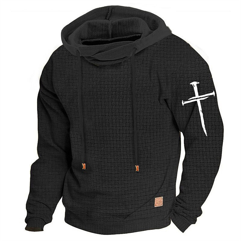 Men's Military Tactical Hoodie Cross Fashion Daily Casual Men's Hoodie Sports Outdoor Holiday Vacation Waffle Hoodie Black Army Green Beige Hooded Knitting Print Spring & Fall Designer
