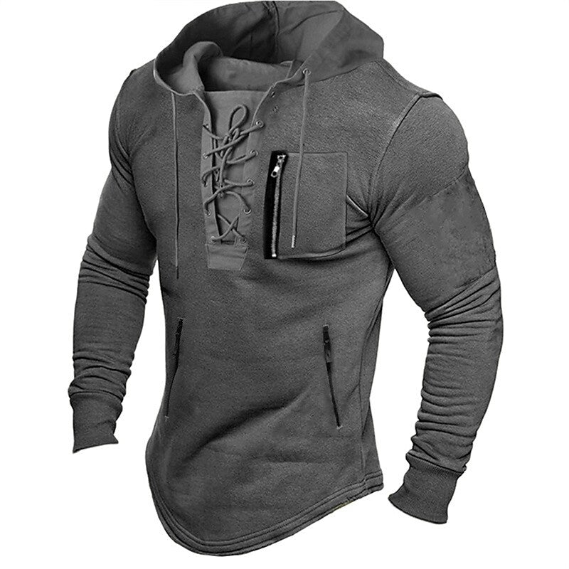 Men's Hoodie Hooded Solid Color Lace up Streetwear Casual Clothing Apparel Hoodies Sweatshirts