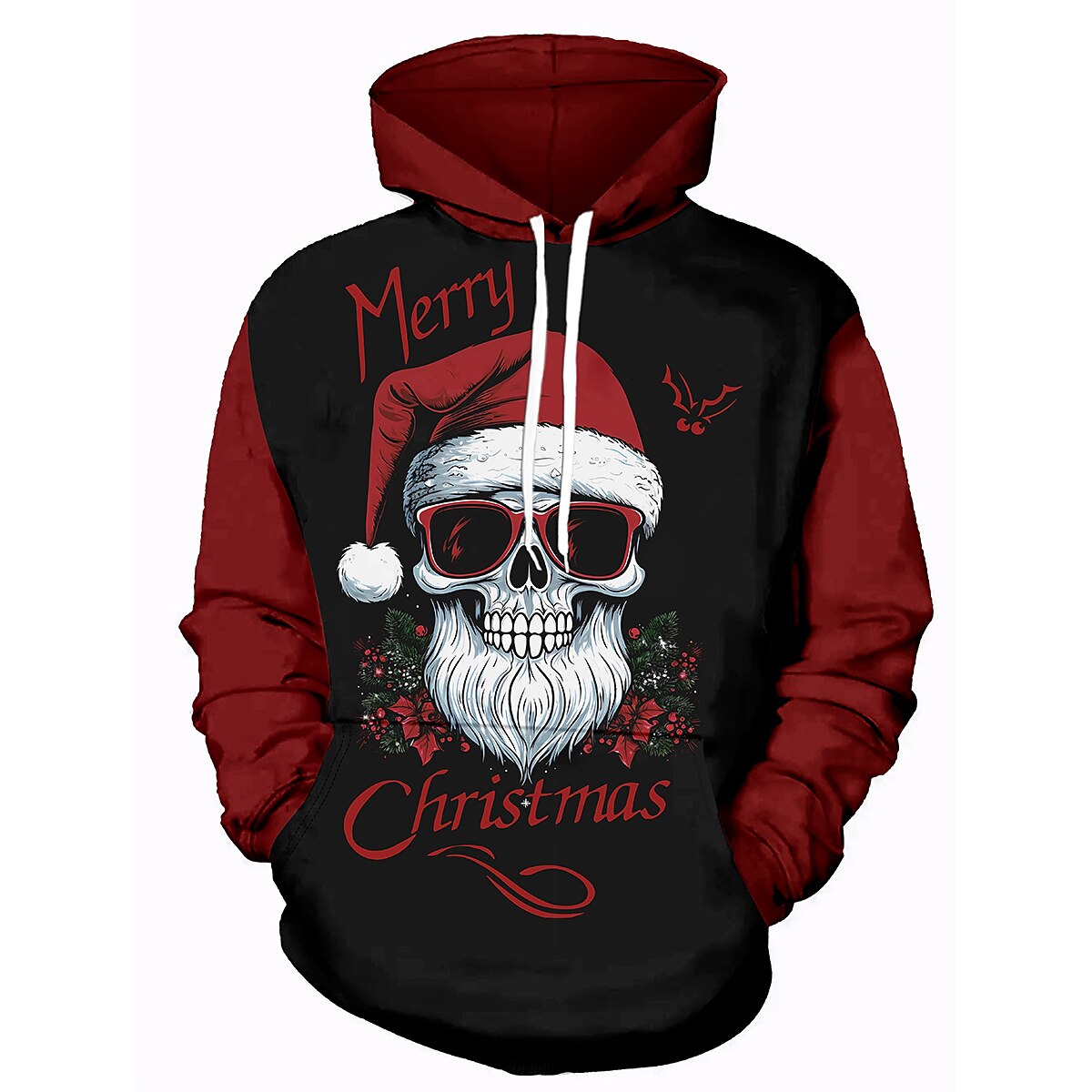 Skull Christmas Christmas hat Fashion Daily Casual Men's 3D Print Hoodie Christmas Vacation New Year Sweatshirts Black Hooded Crew Neck Print Spring & Fall Designer