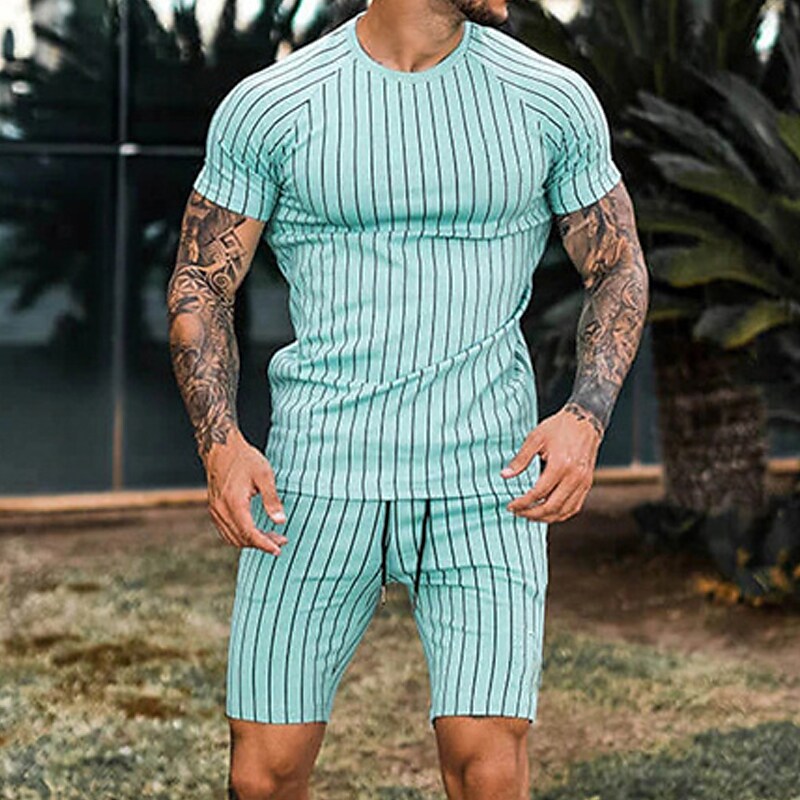 Men's T-shirt Suits Tracksuit Tennis Shirt Shorts and T Shirt Set Set Striped Crew Neck Outdoor Street Short Sleeve 2 Piece