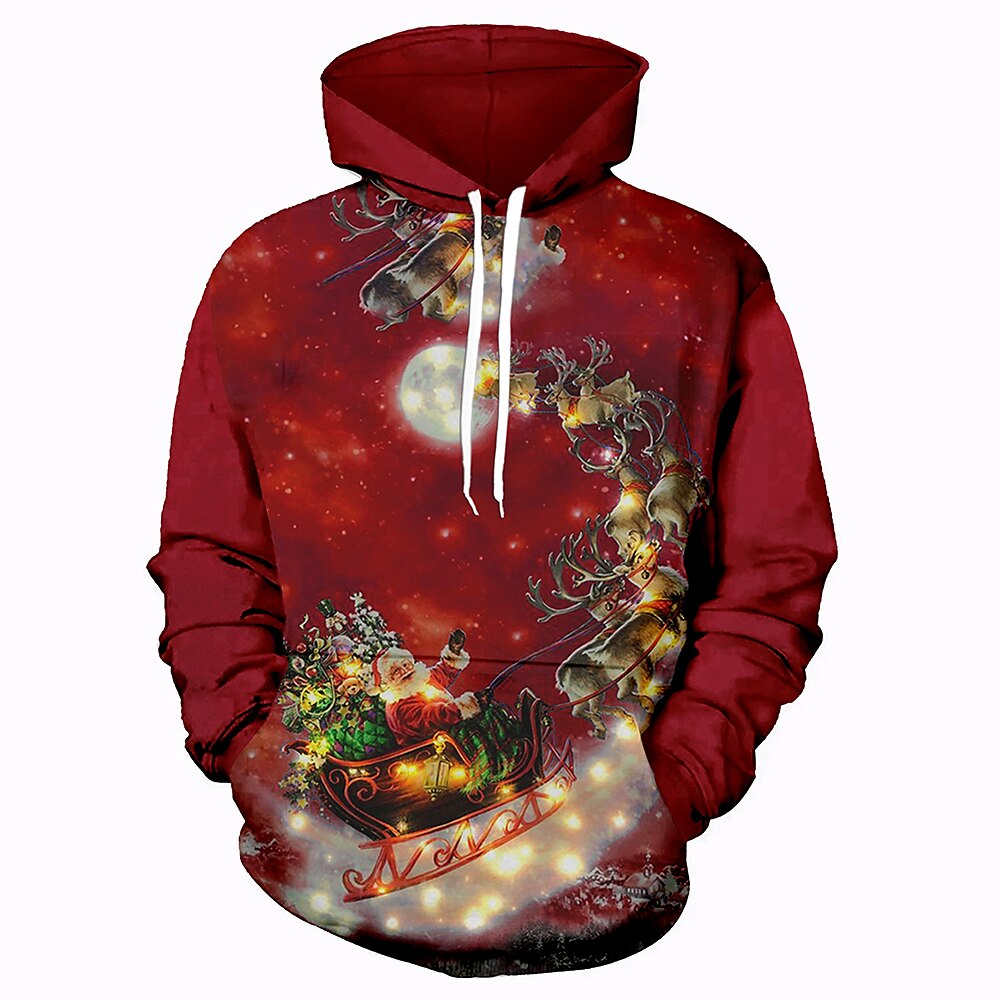 Santa Claus Elk Deer Fashion Daily Casual Men's 3D Print Hoodie Christmas Vacation New Year Hoodies Red Blue Green Hooded Print Spring & Fall Designer