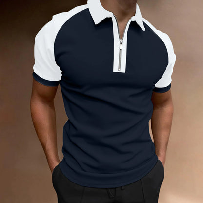 Men's new polo shirt zipper raglan sleeve t-shirt top