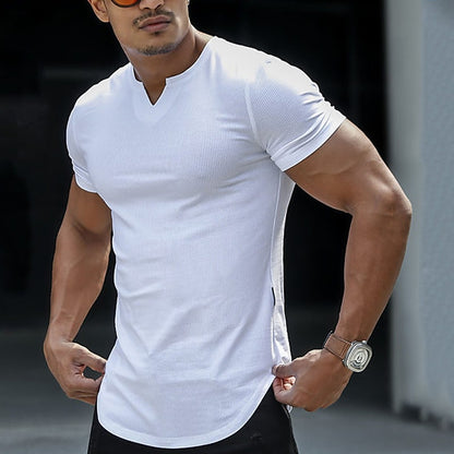 Men's Solid Color V Neck Street Casual Short Sleeve Basic T-shirt