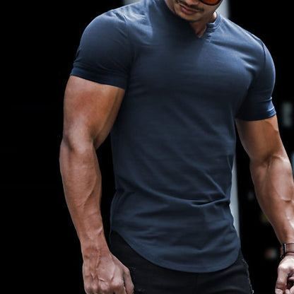 Men's Solid Color V Neck Street Casual Short Sleeve Basic T-shirt