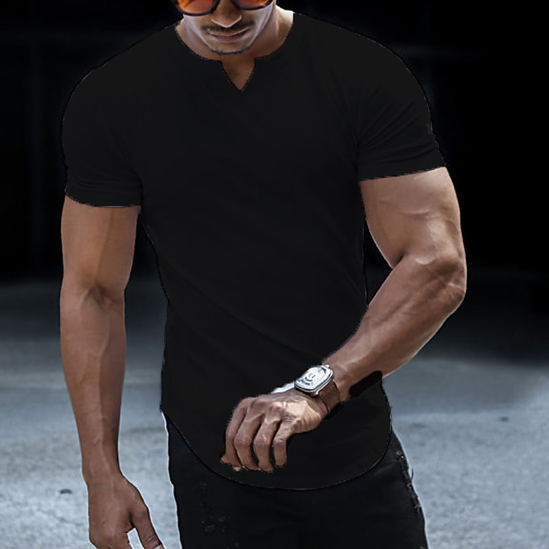 Men's Solid Color V Neck Street Casual Short Sleeve Basic T-shirt