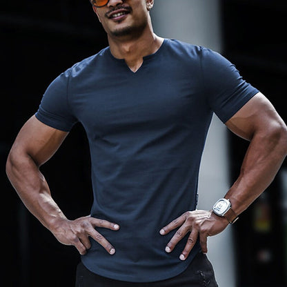 Men's Solid Color V Neck Street Casual Short Sleeve Basic T-shirt