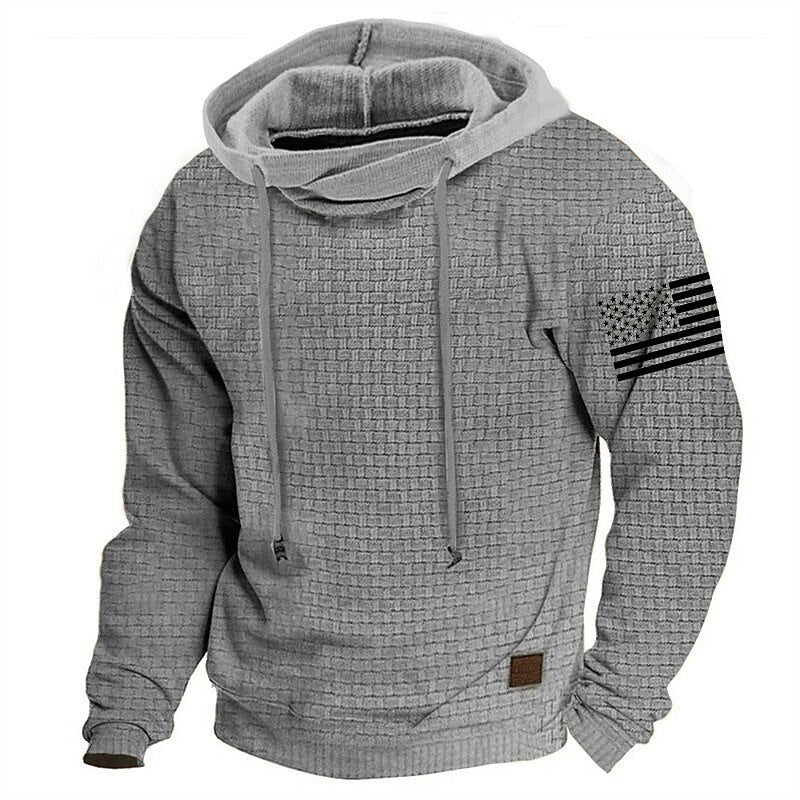 Men's Graphic National Flag Hoodie Casual Waffle Long Sleeve Hoodies Sweatshirts