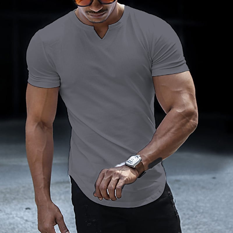 Men's Solid Color V Neck Street Casual Short Sleeve Basic T-shirt