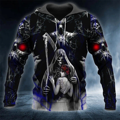 Men's Pullover Hoodie Sweatshirt Skull Graphic Print Streetwear Basic Hoodies