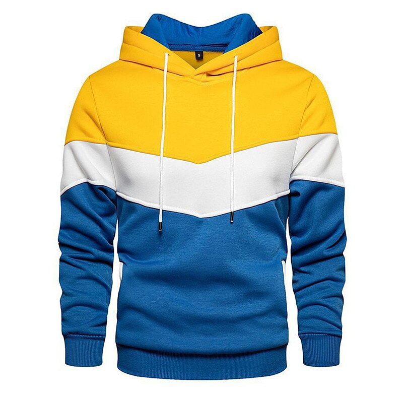 Men's Hoodie Color Block Casual Cotton Hoodies Sweatshirts Long Sleeve