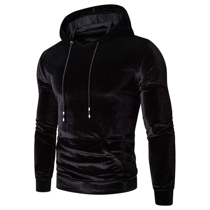 Men's Velour Hooded Cotton Long Sleeve Front Pocket Sweatshirts