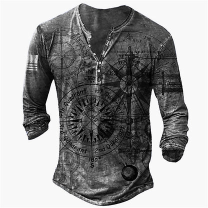 Men's T-shirt Henley Shirt Graphic  Long Sleeve Button-Down Print