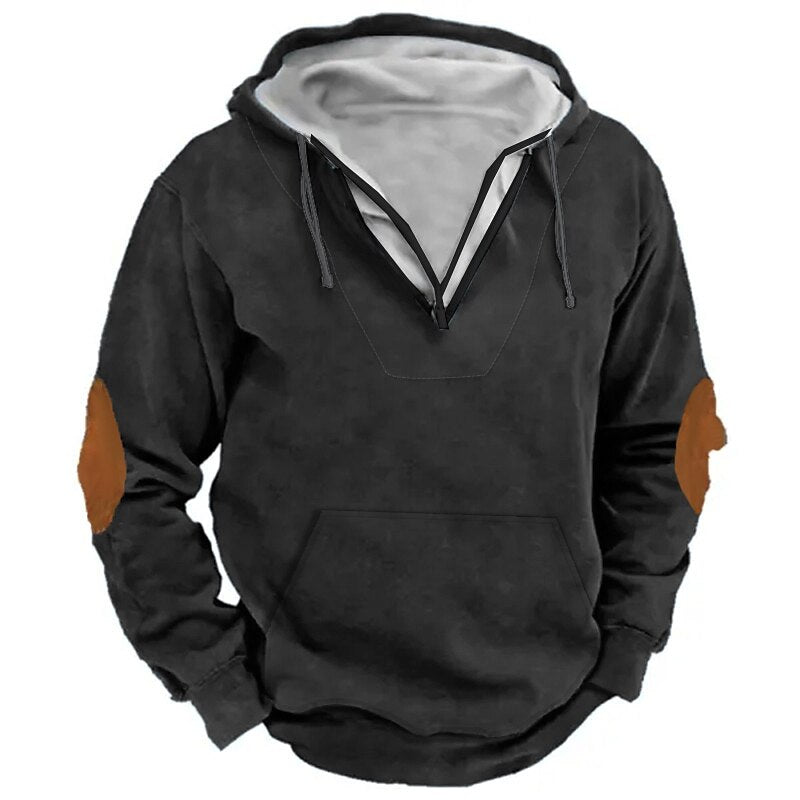 Men's Zip Hoodie Sweatshirt Hooded Color Block Long Sleeve