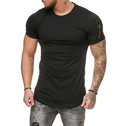 Men'S Gym Muscle Athletic T-Shirt Fashion Zipper Workout Cotton Shirt Slim Fit Summer Short Sleeve Top