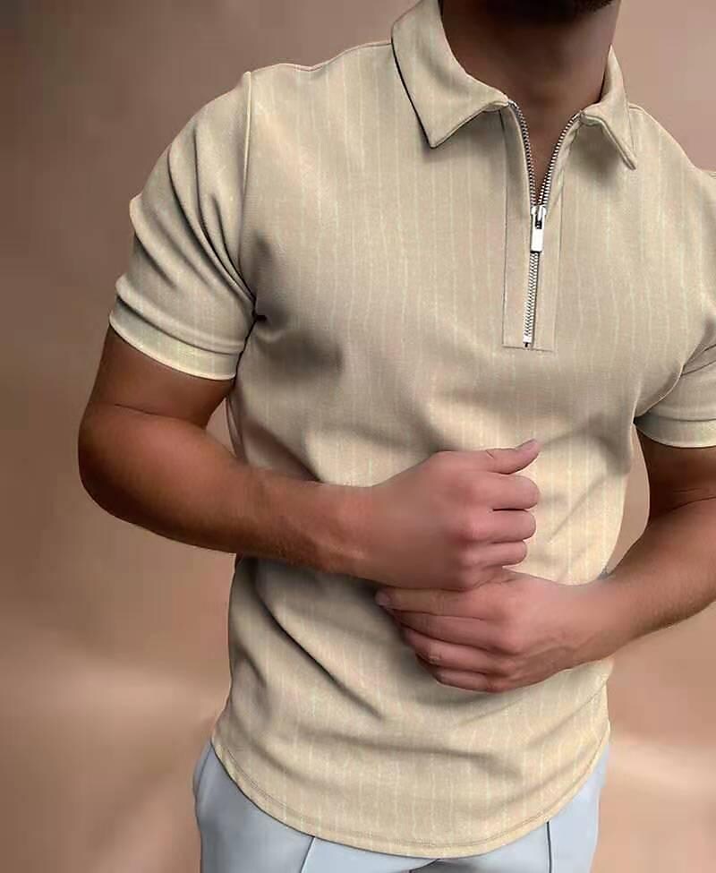 men's new polo shirt zipper stripe color matching t-shirt