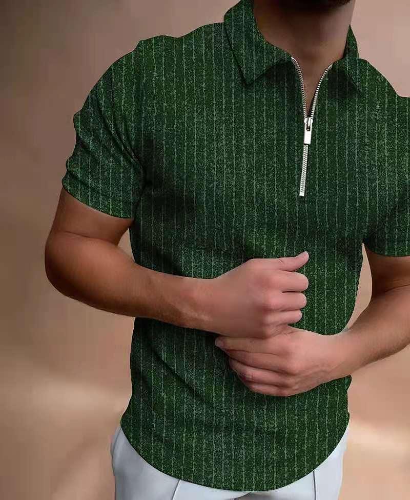 men's new polo shirt zipper stripe color matching t-shirt