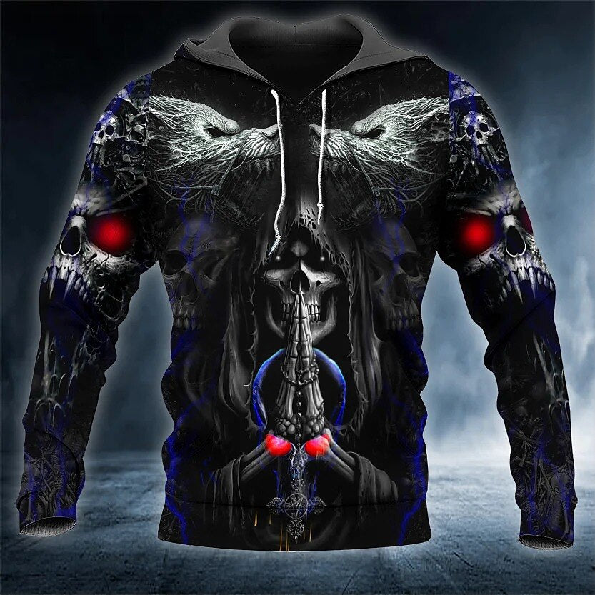 Men's Pullover Hoodie Sweatshirt Skull Graphic Print Streetwear Basic Hoodies