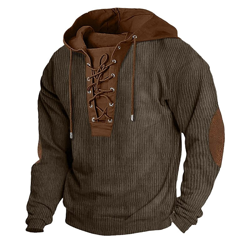 Men's Hoodie Color Block Lace up Patchwork Daily Holiday Corduroy Streetwear Casual Sweatshirts