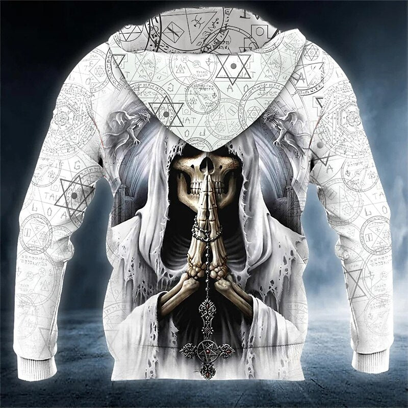 Men's Pullover Hoodie Sweatshirt Skull Graphic Print Streetwear Basic Hoodies