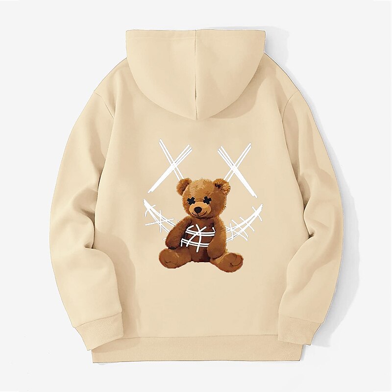 Men's Graphic Bear Print Hoodies Streetwear Sweatshirts Long Sleeve