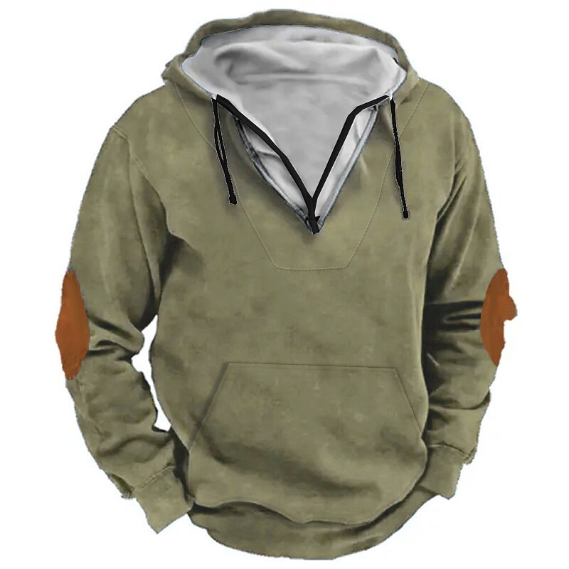 Men's Zip Hoodie Sweatshirt Hooded Color Block Long Sleeve