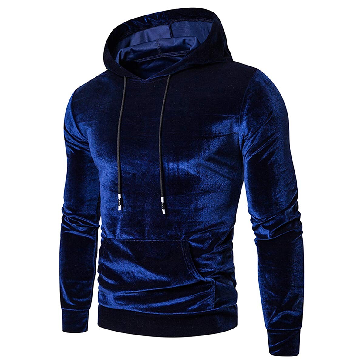 Men's Velour Hooded Cotton Long Sleeve Front Pocket Sweatshirts