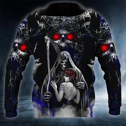 Men's Pullover Hoodie Sweatshirt Skull Graphic Print Streetwear Basic Hoodies