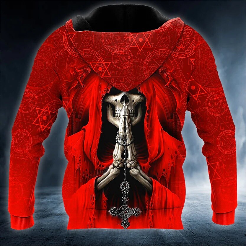 Men's Pullover Hoodie Sweatshirt Skull Graphic Print Streetwear Basic Hoodies